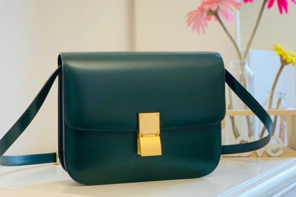 Replica Celine 189173 Medium Classic Bag in Green box calfskin Leather