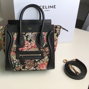 Replica Celine 189242 NANO LUGGAGE BAG IN FLORAL JACQUARD AND CALFSKIN