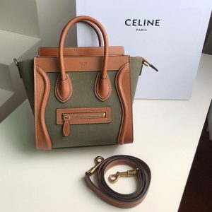 Replica Celine 189242 NANO LUGGAGE BAG IN TEXTILE AND NATURAL CALFSKIN