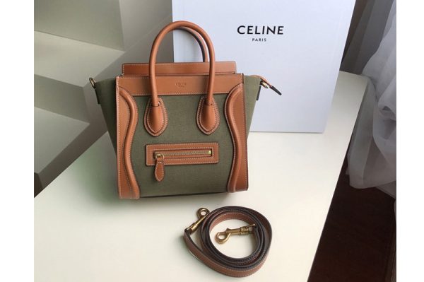 Replica Celine 189242 NANO LUGGAGE BAG IN TEXTILE AND NATURAL CALFSKIN