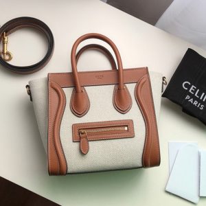 Replica Celine 189242 NANO LUGGAGE BAG IN TEXTILE AND NATURAL CALFSKIN