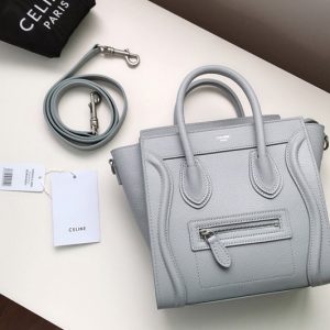 Replica Celine 189243 Nano Luggage Bag in Gray Drummed Calfskin Leather