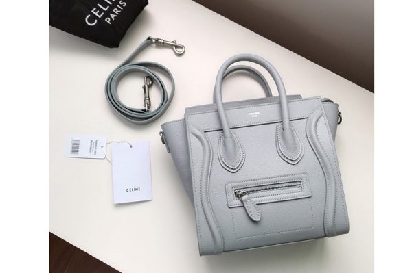 Replica Celine 189243 Nano Luggage Bag in Gray Drummed Calfskin Leather