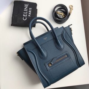 Replica Celine 189243 Nano Luggage Bag in Petrol Drummed Calfskin Leather