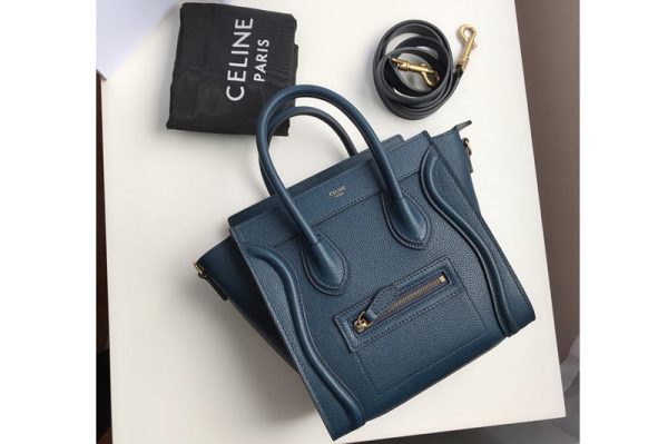 Replica Celine 189243 Nano Luggage Bag in Petrol Drummed Calfskin Leather