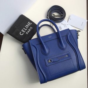 Replica Celine 189243 Nano Luggage Bag in Blue Drummed Calfskin Leather