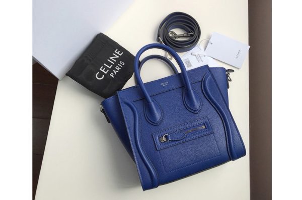 Replica Celine 189243 Nano Luggage Bag in Blue Drummed Calfskin Leather