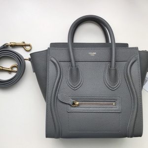 Replica Celine 189243 Nano Luggage Bag in Dark Gray Drummed Calfskin Leather