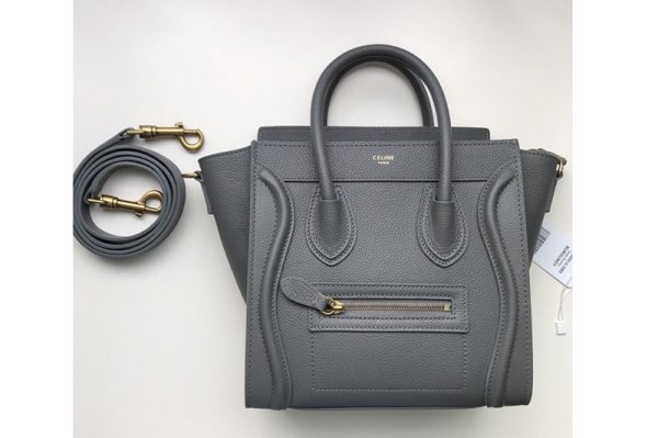 Replica Celine 189243 Nano Luggage Bag in Dark Gray Drummed Calfskin Leather