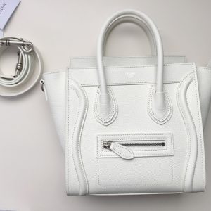 Replica Celine 189243 Nano Luggage Bag in White Drummed Calfskin Leather