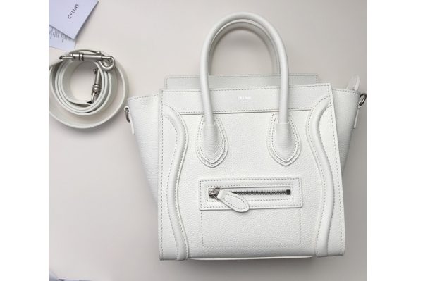 Replica Celine 189243 Nano Luggage Bag in White Drummed Calfskin Leather