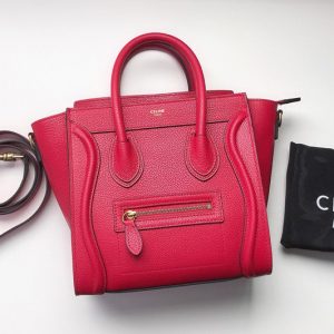 Replica Celine 189243 Nano Luggage Bag in Raspberry Drummed Calfskin Leather