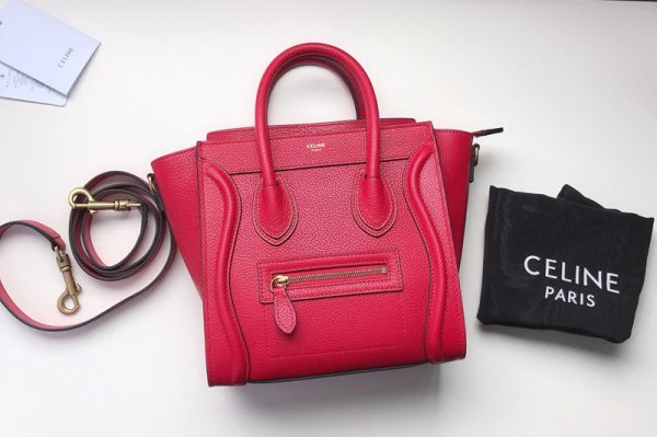 Replica Celine 189243 Nano Luggage Bag in Raspberry Drummed Calfskin Leather