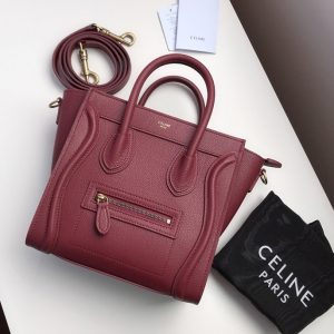 Replica Celine 189243 Nano Luggage Bag in Burgundy Drummed Calfskin Leather