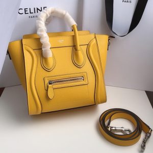 Replica Celine 189243 Nano Luggage Bag in Yellow Drummed Calfskin Leather