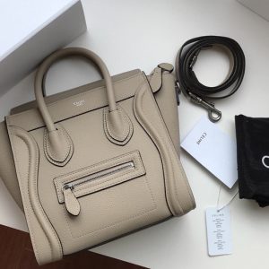 Replica Celine 189243 Nano Luggage Bag in Light Gray Drummed Calfskin Leather