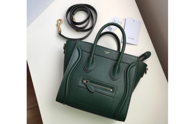 Replica Celine 189243 Nano Luggage Bag in Light Green Drummed Calfskin Leather