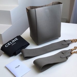 Replica Celine 189303 sangle small bucket bag in Gray soft grained calfskin