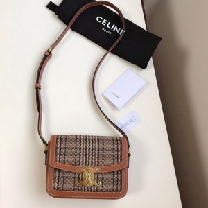 Replica Celine 191242 Medium Triomphe bag in triomphe Textile and calfskin Tan/Brown