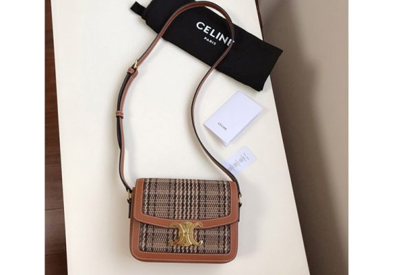 Replica Celine 191242 Medium Triomphe bag in triomphe Textile and calfskin Tan/Brown