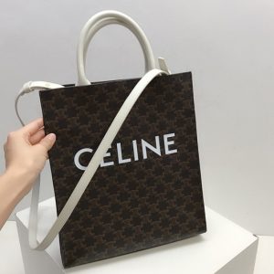 Replica Celine 191542 Small Vertical Cabas in Triomphe Canvas with Celine Print And White Leather