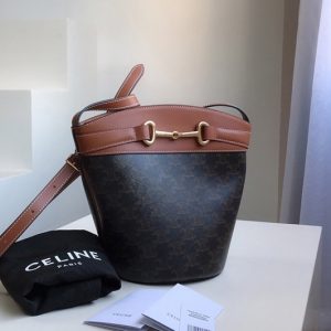 Replica Celine 192072 bucket crecy bag in triomphe canvas and Tan calfskin