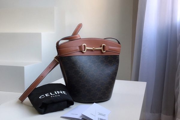 Replica Celine 192072 bucket crecy bag in triomphe canvas and Tan calfskin