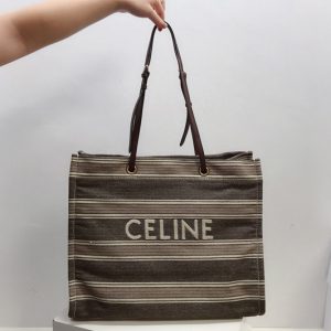 Replica Celine 192172 SQUARED CABAS CELINE IN STRIPED JACQUARD AND CALFSKIN