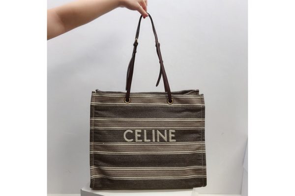 Replica Celine 192172 SQUARED CABAS CELINE IN STRIPED JACQUARD AND CALFSKIN