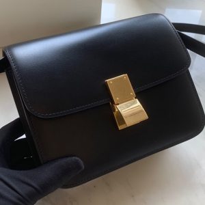 Replica Celine 192523 Teen Classic Bag in Black box calfskin Leather