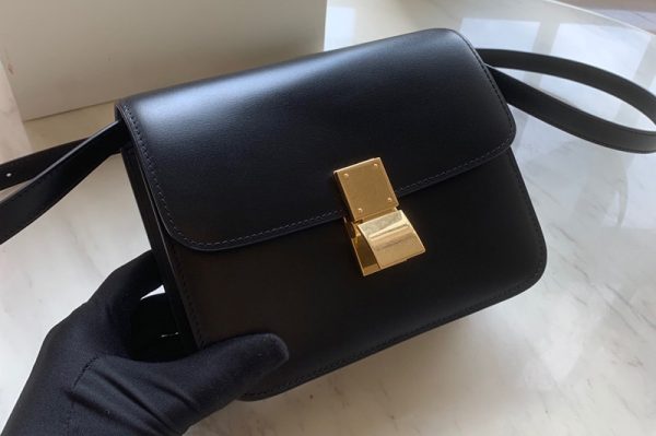 Replica Celine 192523 Teen Classic Bag in Black box calfskin Leather