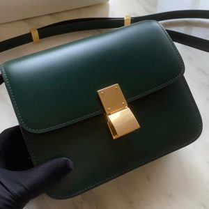 Replica Celine 192523 Teen Classic Bag in Green box calfskin Leather