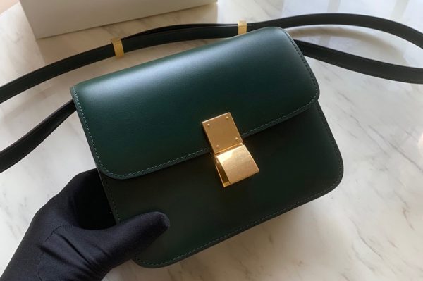 Replica Celine 192523 Teen Classic Bag in Green box calfskin Leather