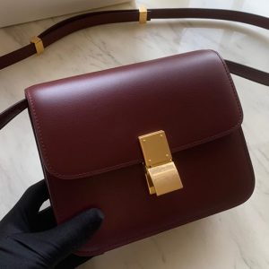 Replica Celine 192523 Teen Classic Bag in Burgundy box calfskin Leather