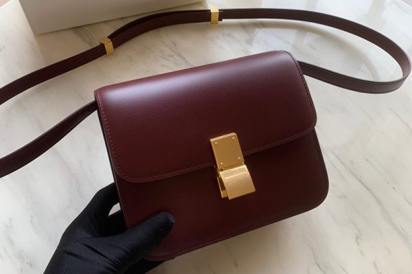 Replica Celine 192523 Teen Classic Bag in Burgundy box calfskin Leather