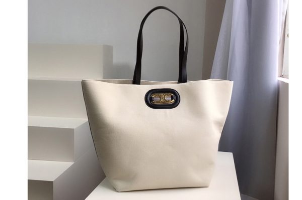 Replica Celine 193152 cabas maillon triomphe Bag in White textile and calfskin