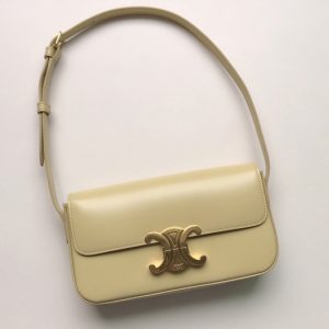 Replica Celine 194143 triomphe shoulder bag in Papyrus shiny calfskin Leather