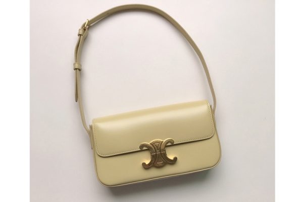 Replica Celine 194143 triomphe shoulder bag in Papyrus shiny calfskin Leather