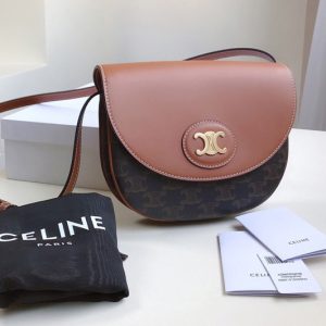 Replica Celine 194152 triomphe saddle bag in triomphe canvas with Tan CALFSKIN Leather