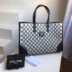 Replica Celine 194342 horizontal cabas Bag in black textile with triomphe embroidery