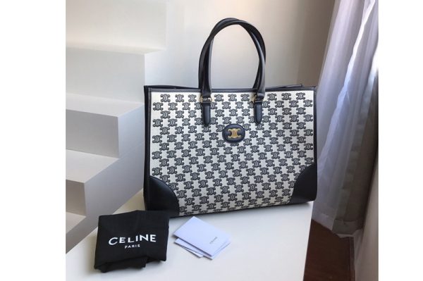 Replica Celine 194342 horizontal cabas Bag in black textile with triomphe embroidery