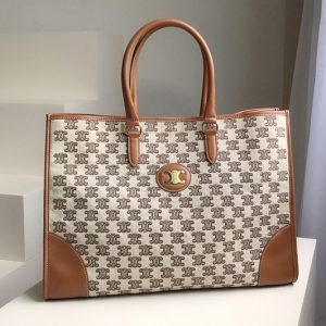 Replica Celine 194342 horizontal cabas Bag in brown textile with triomphe embroidery