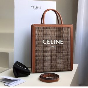 Replica Celine 194352 small cabas vertical Bag in Brown/Tan Triomphe Textile and Calfskin