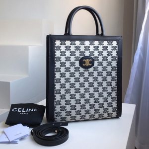 Replica Celine 194352 small cabas vertical Bag in Black textile with triomphe embroidery