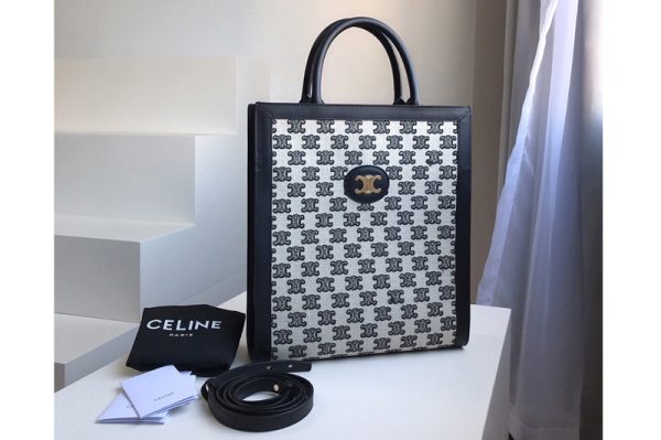 Replica Celine 194352 small cabas vertical Bag in Black textile with triomphe embroidery