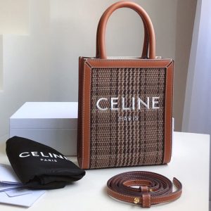 Replica Celine 194372 Mini vertical cabas Bag in Brown/Tan Triomphe Textile and Calfskin