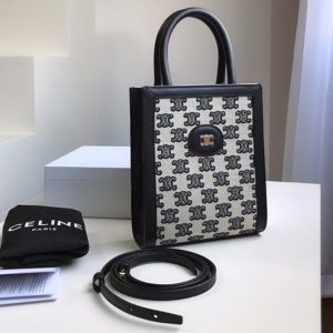 Replica Celine 194372 Mini vertical cabas Bag in Black textile with triomphe embroidery