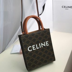 Replica Celine 194372 Mini vertical cabas Bag in triomphe canvas with Tan calfskin Leather