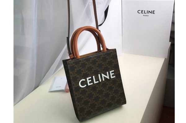 Replica Celine 194372 Mini vertical cabas Bag in triomphe canvas with Tan calfskin Leather