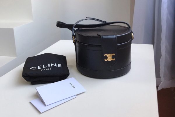 Replica Celine 195193 medium tambour bag in Black smooth calfskin